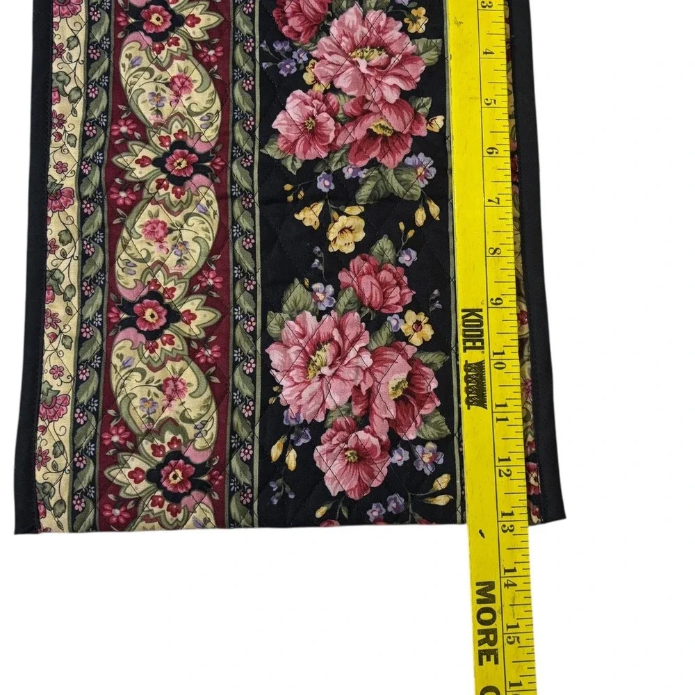 Floral Quilted Pouch Pocket Organizer Black Pink‎ Yellow Burgundy Vintage Accent